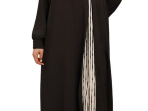 Black Abaya with Inner Stripe and Side Buttons
