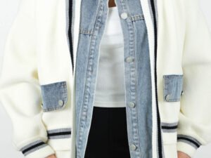 Cardigan with denim touch