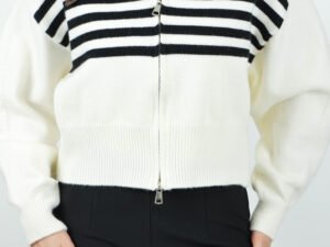 Sweater with zipper & leather collar