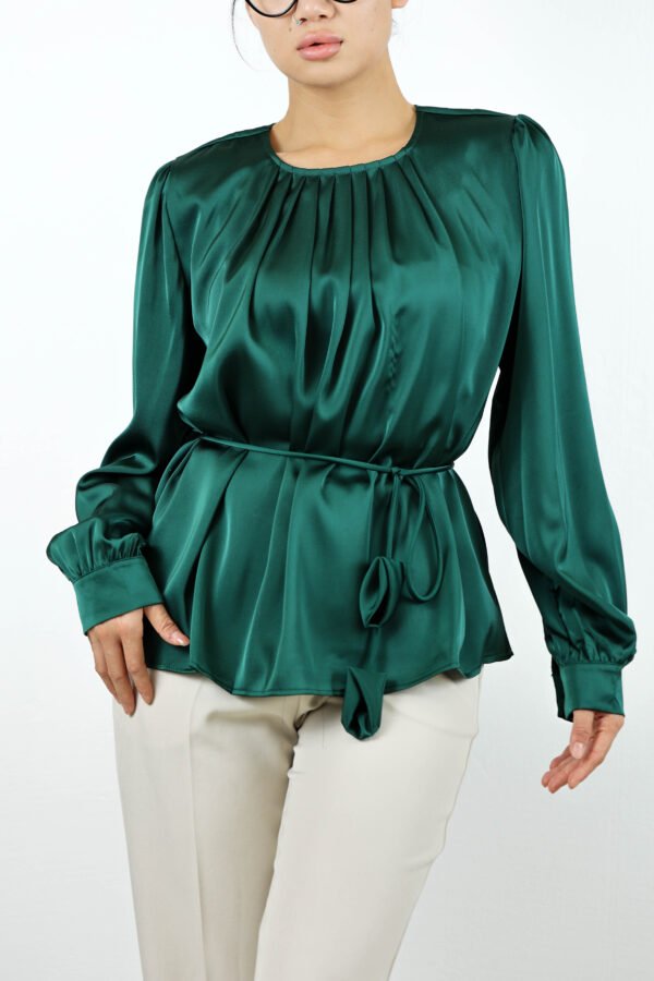 Satin Forest Tie-Waist Blouse