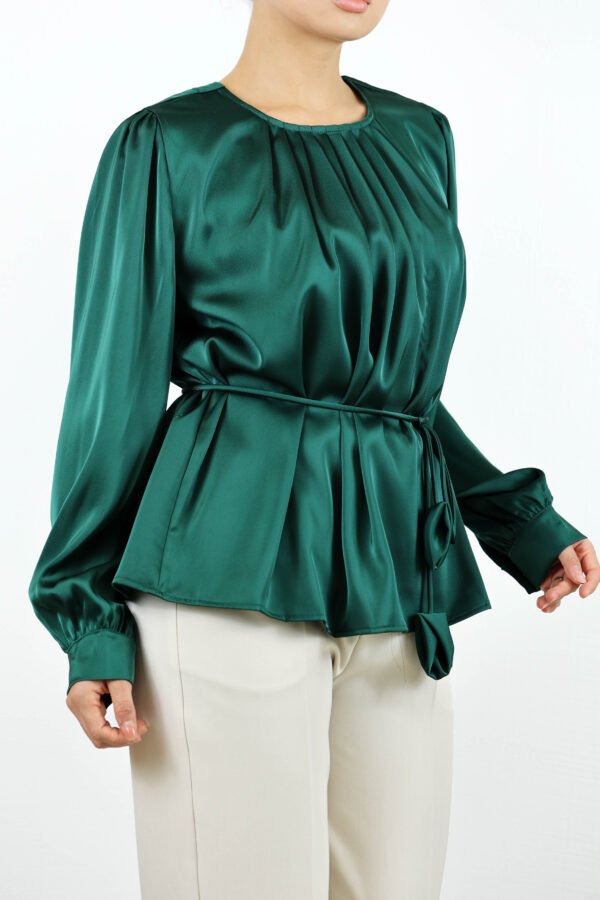 Satin Forest Tie-Waist Blouse - Image 2