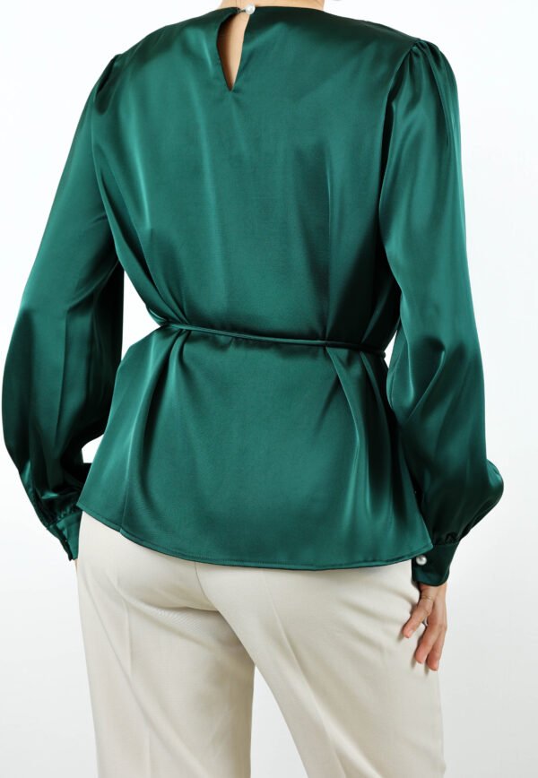 Satin Forest Tie-Waist Blouse - Image 5